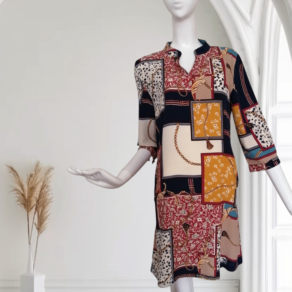 Chic Patchwork Mini Dress in Multicolor